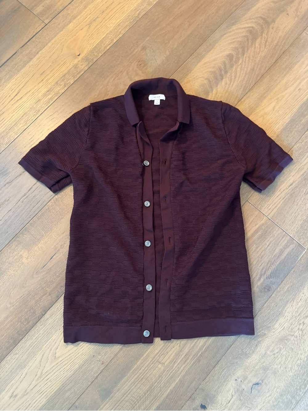 Reiss Men's Short Sleeve Polo Cardigan in Deep Wine